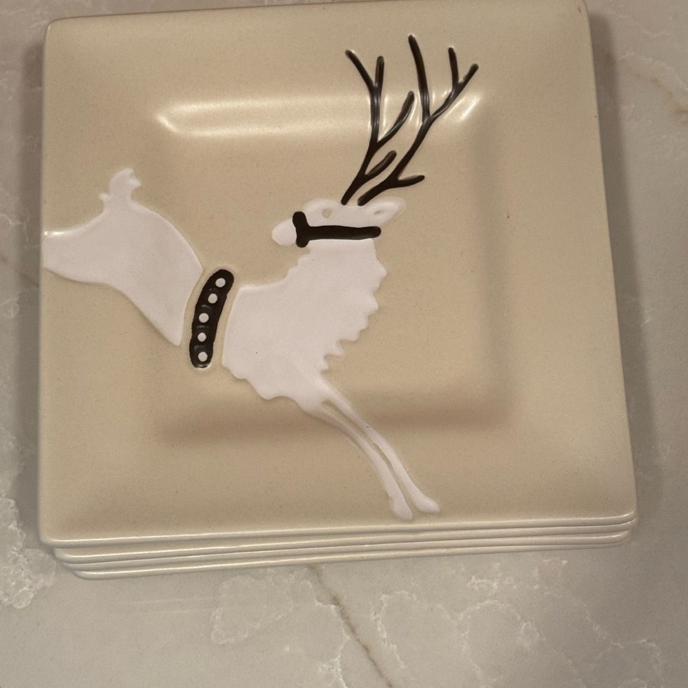 Coldwater Creek Beige Ceramic Dish With Reindeer Design
